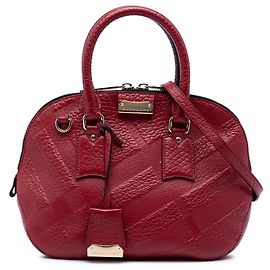 Borsa Bowling Orchard in pelle con stampa Heritage Check rossa piccola Burberry