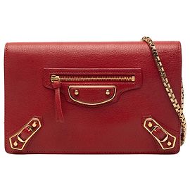Portafoglio con catena Balenciaga Red Goatskin Motocross Metallic Edge
