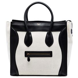 Céline Celine Tote Luggage Mini Bicolore in Tela e Pelle Marrone