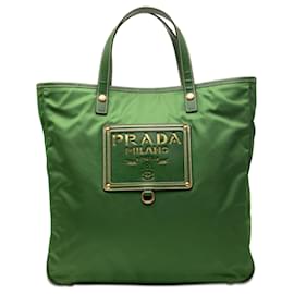 Tote conversível Prada Green Saffiano Trimmed Tessuto Logo Plate