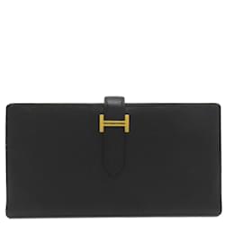 Cartera larga Hermès Bearn Soufflé en piel Epsom negro