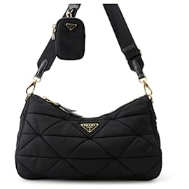 Borsa a tracolla in nylon trapuntato con triangolo Prada