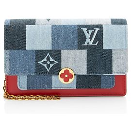 Louis Vuitton Limited Edition Denim Patchwork Flore Chain Wallet