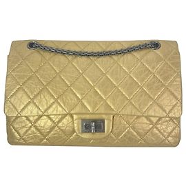 Chanel Metallic Aged Calfskin Quilted 2.55 Reissue 227 Double Flap Pale Gold