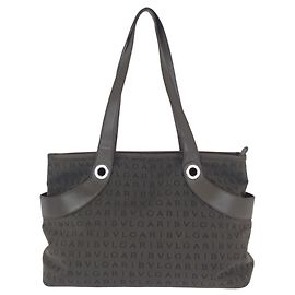 Bulgari Borsa in tela e pelle marrone scuro Bvlgari Logomania Lolita