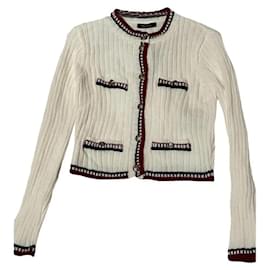 TRENDYOL White Ribbed Knit Cardigan with Contrast Trim - Autre Marque