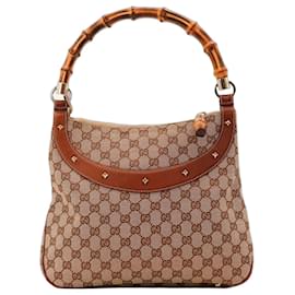 Borsa a spalla Gucci GG Supreme manico bambù