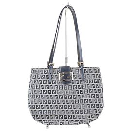 Borsa Tote Fendi Zucchino in tela blu navy