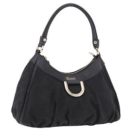 GUCCI GG Canvas Abbey Shoulder Bag Black Gold 190525 Auth 185668V