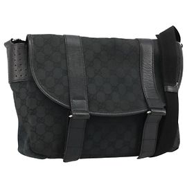 Borsa a tracolla GUCCI GG Canvas Nera Argento 145859 Auth ka4704