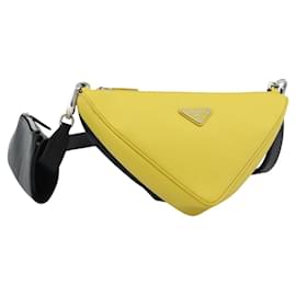 Borsa a Spalla PRADA Triangle in Pelle Nera e Gialla Auth ka4743SM - Prada