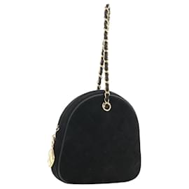 CHANEL Matelasse Chain Hand Bag Suede Black Gold CC Auth BA13417V