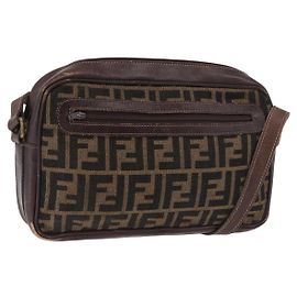 FENDI Zucca Canvas Schultertasche Schwarz Braun Authentisch ep14748