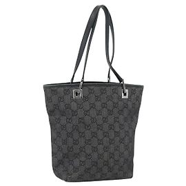 Bolsa Tote GUCCI GG Canvas Preta Prata 31244 Auth ep14868