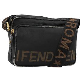 Borsa a tracolla FENDI Canvas Black Gold Auth 183392