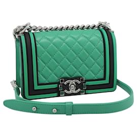 CHANEL Boy Matelassé Chain Chanel Tasche Lammfell Grün Silber CC Authentisch 184844SM