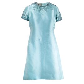 Autre Marque Robe en soie style Jean Lutece Couture vert sauge avec ornements perlés complexes