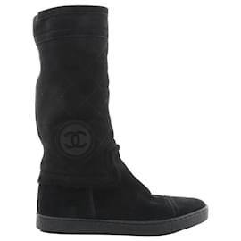 Botas 2WAY de ante y piel de mouton Chanel Coco Mark en negro IG26557, Talla 38 EU