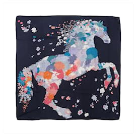 Carré Géant Hermès "Robe Legere" in cashmere e seta, blu navy