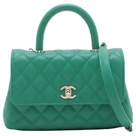 Chanel Coco Small Caviar Leather Top-handle Shoulder Bag Green