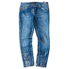 Vaqueros denim azul Roberto Cavalli efecto salpicaduras doradas