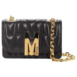 Moschino Borsa a tracolla in pelle trapuntata nera Logo M