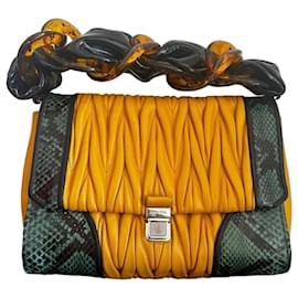 レディース MIU MIU LEATHER PYTHON RIBBON TOTE BAG