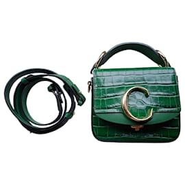 Chloé C Mini Borsa in Pelle Stampa Coccodrillo Verde