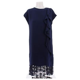 Dior Ärmelloses marineblaues Kleid mit Spitze am Saum