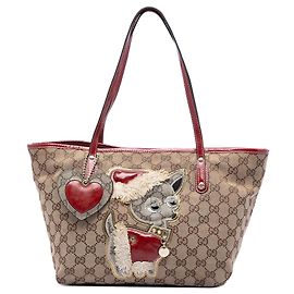 Gucci Bege Small GG Canvas Brando Guccioli Holiday Chihuahua Tote