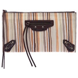 Clutch Papier a righe in scamosciato beige Balenciaga