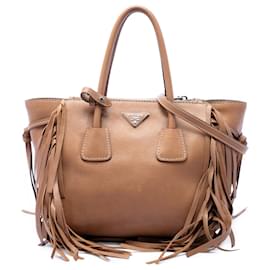Borsa Prada Brown Glace Calf Fringed Twin Pocket