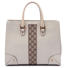 Gucci Nailhead Tote aus weißem Kalbsleder und GG-Canvas