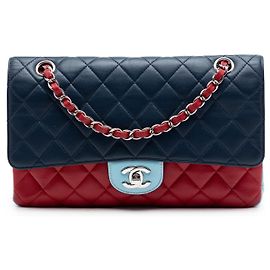 Chanel Blue Medium Classic Tricolor Lambskin Double Flap