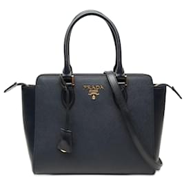 Tote convertibile aperto Prada Black Soft Calf Trimmed Saffiano Lux