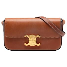 Céline Celine Claude Schultertasche aus glänzendem braunem Kalbsleder