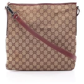 Borsa Gucci beige e rosso scuro in pelle e tela