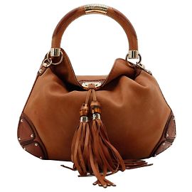 Gucci Bolso Hobo de cuero marrón con detalles de bambú