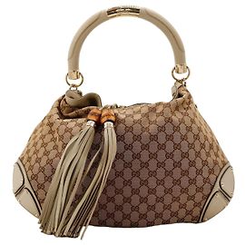 Gucci GG Monogram Canvas Bamboo Tassel Hobo Bag