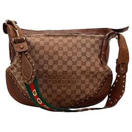 Gucci Borsa Hobo in tela monogramma GG con borchie