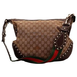 Gucci Bolsa Hobo em Lona Monogram com Tachas