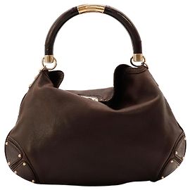 Gucci Borsa Hobo in pelle marrone con manico in bambù