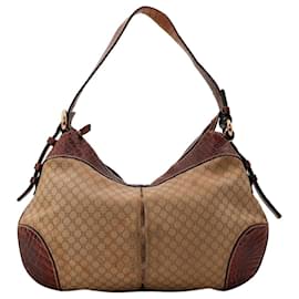 Celine Schultertasche aus Monogramm-Canvas und Krokodilleder - Céline