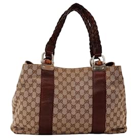 Gucci GG Monogram Canvas and Leather Bamboo Tote Bag