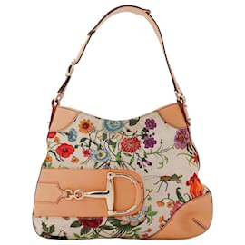 Gucci Borsa Hobo Horsebit in tela stampa floreale