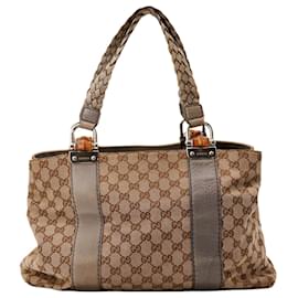 Gucci Borsa in Tela Monogramma con Manico in Bambù