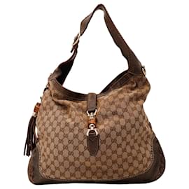 Gucci Borsa Hobo in Tela Monogramma GG e Bambù