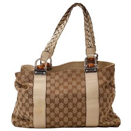 Borsa Tote Gucci Monogram Canvas con manico in bambù