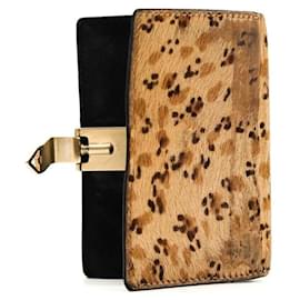 Hermès Porte-cartes en cuir de veau imprimé léopard et cuir noir