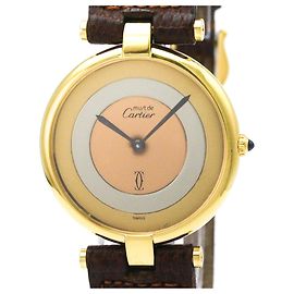 Cartier Must Vendome Uhr mit vergoldetem Leder Quarzuhr Unisex